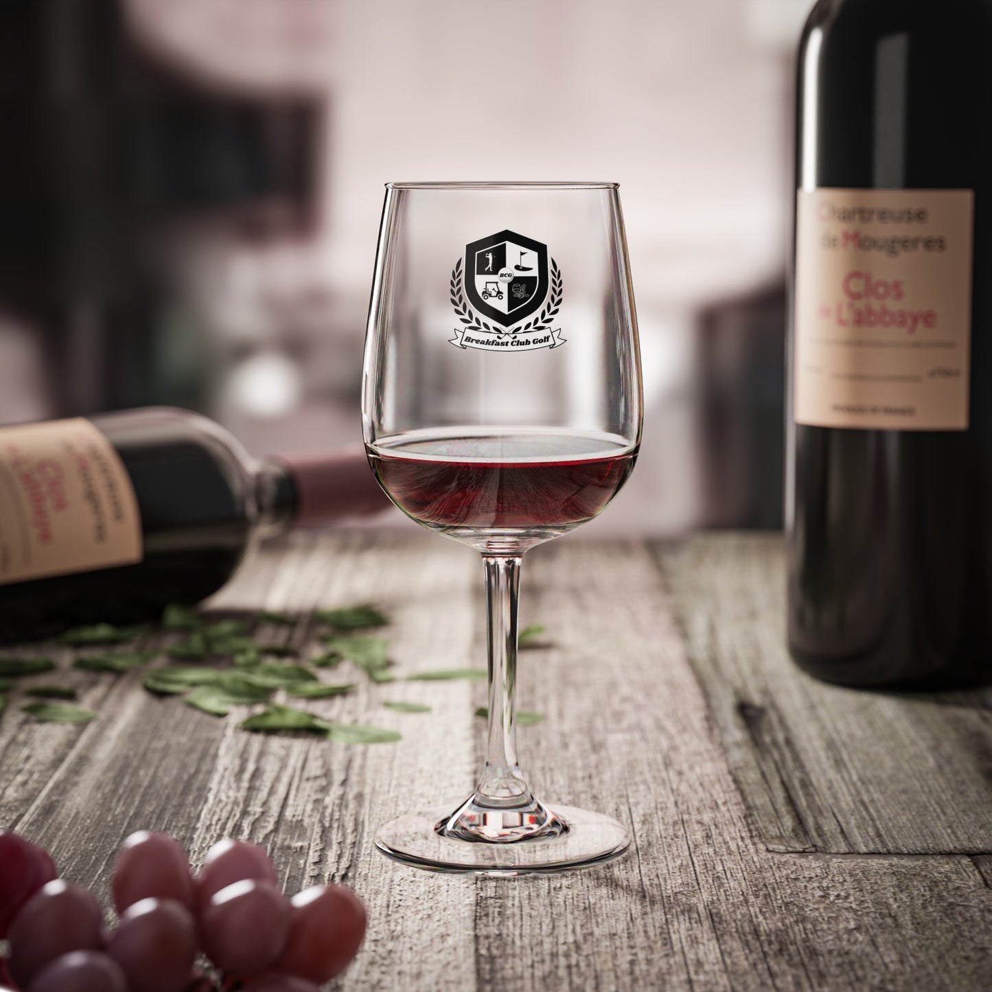 The "Chase" Wine Glass, 12oz black tees logo