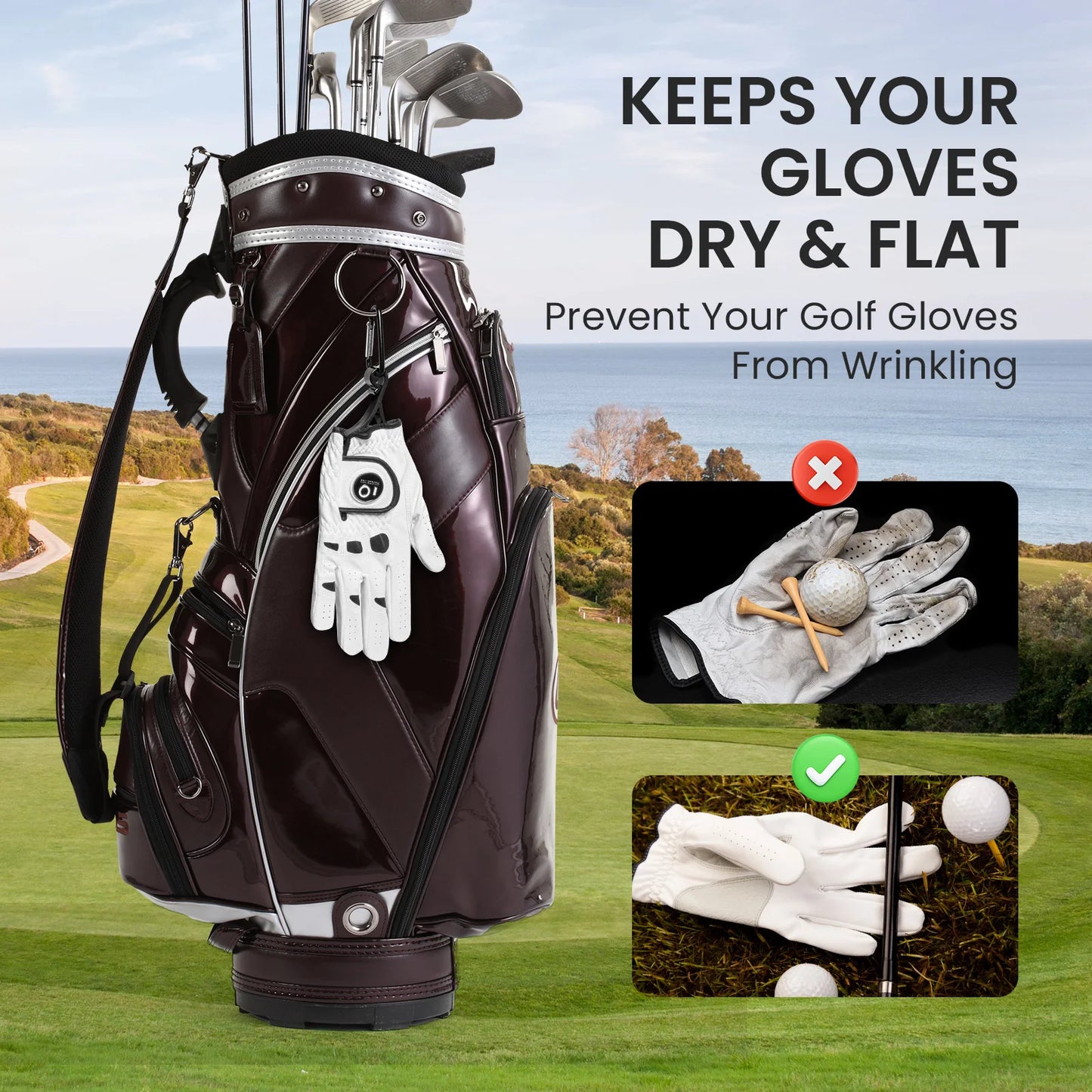 Golf Gloves Stretcher Universal with Carabiner Clip 1 Pack, Durable Glove Support Plastic Holder Hanger Keeper Dryer
