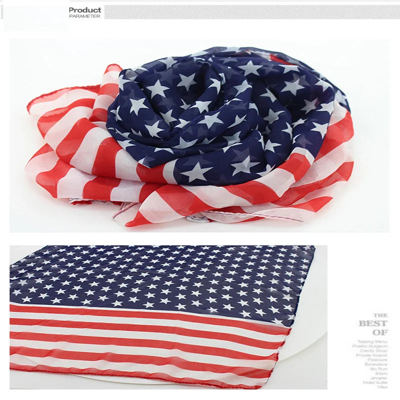 Women American Flag Scarf Soft Chiffon USA Flag Scarves American Independence Day Women Shawl