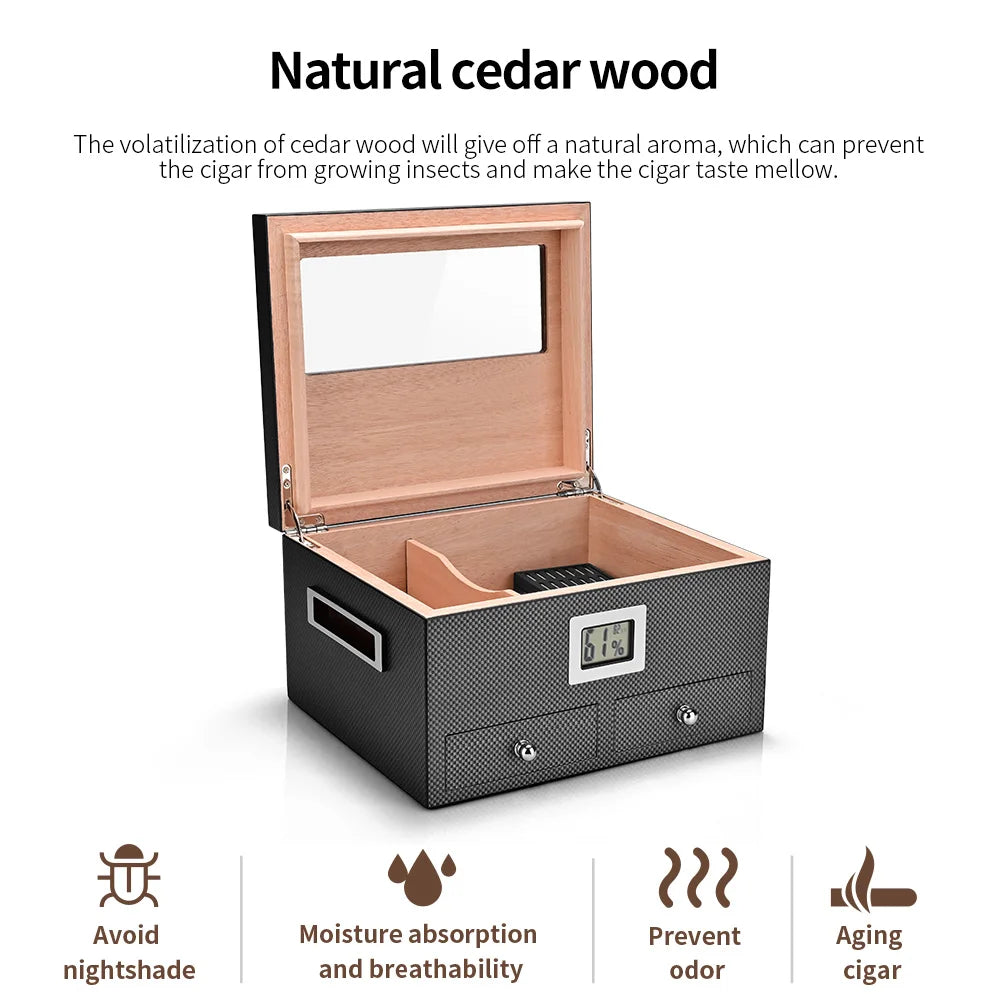 Luxury Cigar Humidor Windproof Cedar Wood Cigar Humidor Box With Humidifier Hygrometer Moisturizing Cigars Portable Cabinet Case