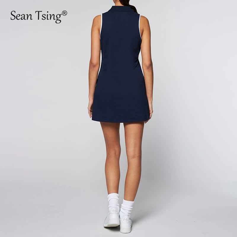 Golf Tennis Dresses with Shorts Women Sleeveless Turn-Down Collar