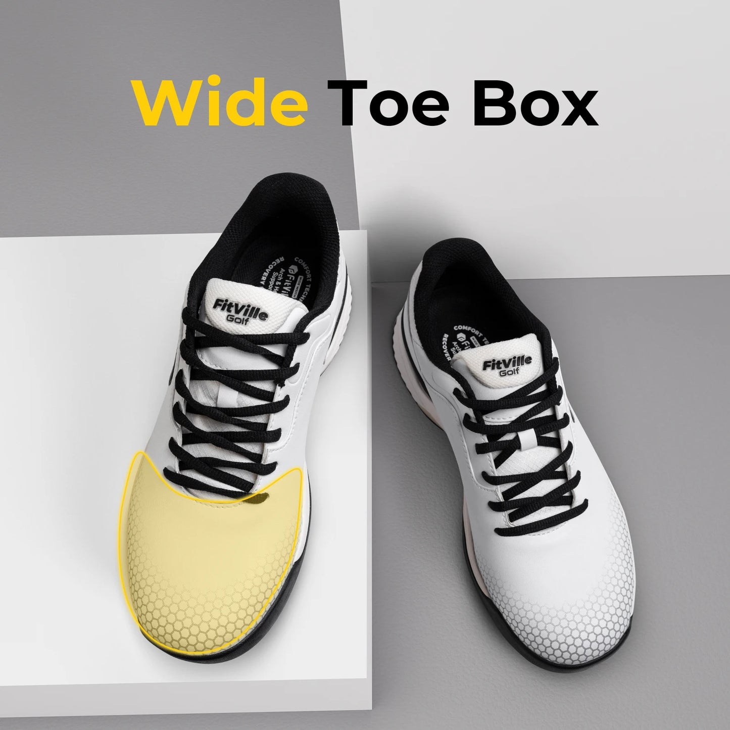 FitVille Wide Men's Golf Shoes Non-slip Wear-resistant Comfortable Sports Shoes for Swollen Feet Relieves Toe Pain