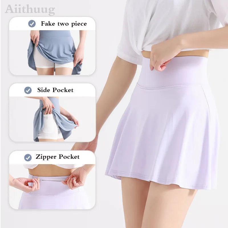Aiithuug Side Pocket Zipper Golf/Tennis Skirt Athletic Pleated Mini Skirt Performance Golf Tennis Skorts Skirts for Women with Pocket