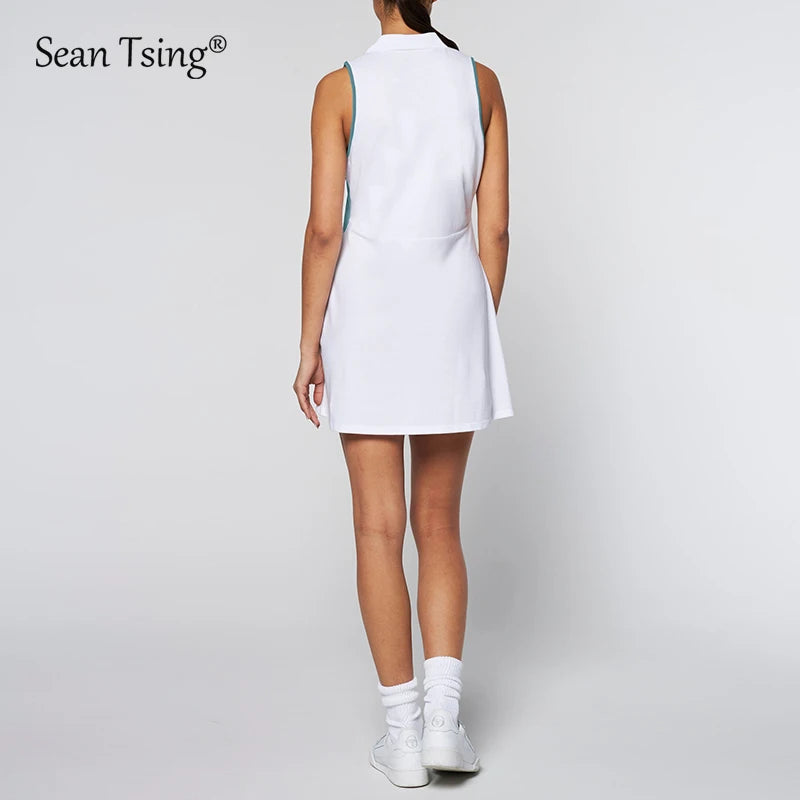 Golf Tennis Dresses with Shorts Women Sleeveless Turn-Down Collar