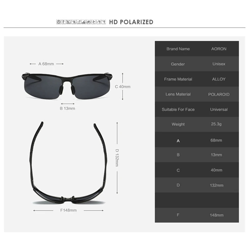 AORON Golf Polarized Sunglasses Men Aluminum Magnesium Frame Sport Sun Glasses UV400 Anti-Glare